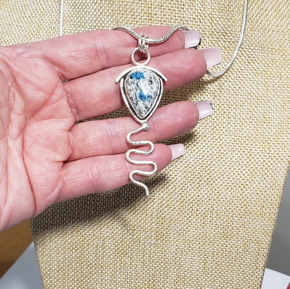 Azurite necklace, 925 silver k2 blue azurite gemstone unisex pendant necklace - Picture 7 of 10